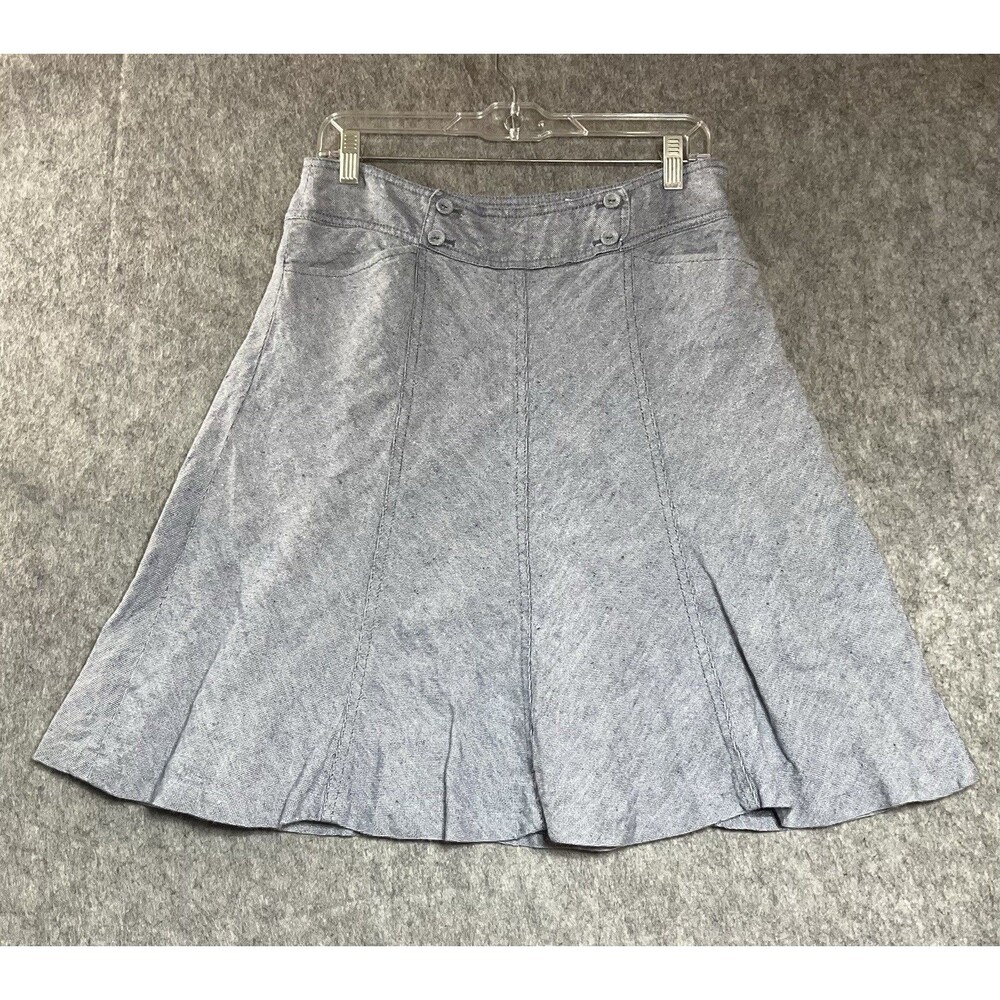 Ann Taylor Skirt Womens 8 Blue Linen Pockets Knee Length Capsule Cottage Boho